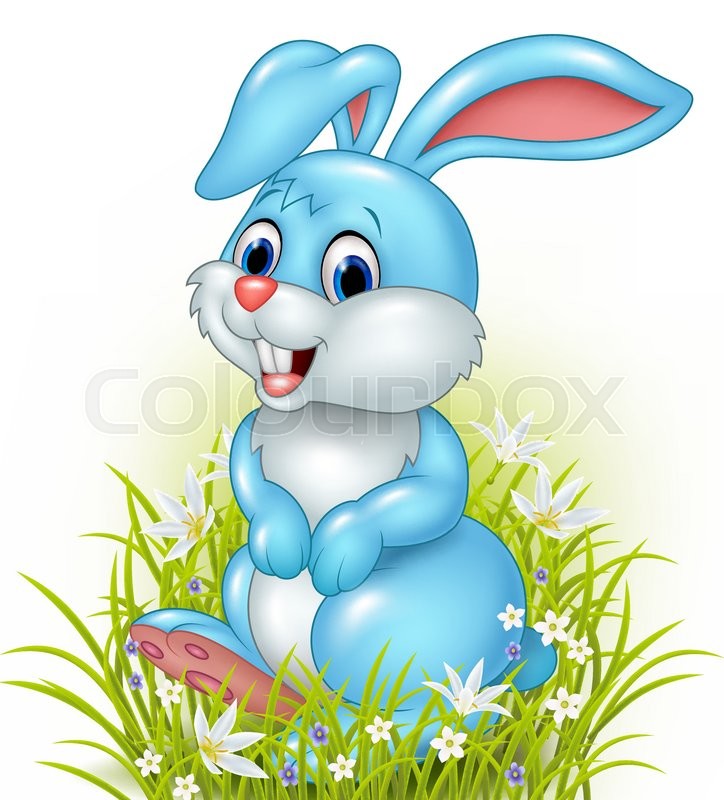 724x800 Vector Illustration Of Cartoon Rabbit On Grass Background Stock
