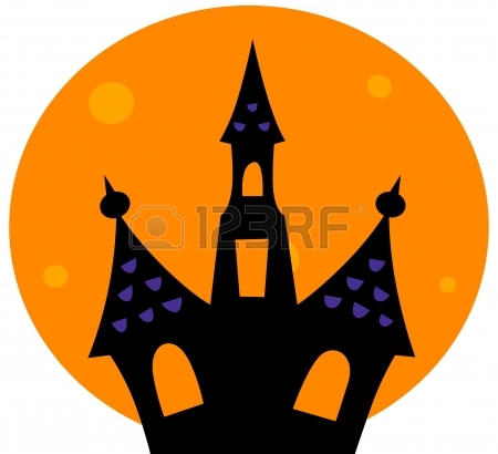 450x410 Haunted House Silhouette. Vector Cartoon Illustration Royalty Free