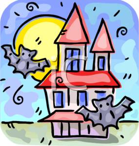 285x300 Of Bats Flying Around A Haunted House Under A Full Moon