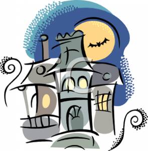 295x300 Of A Haunted House Under A Full Moon, A Bat Flying In The Sky