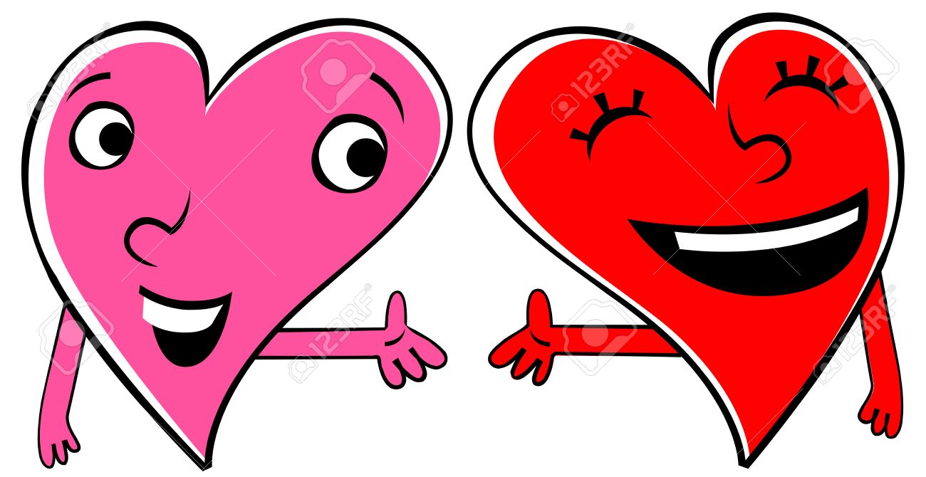 1300x670 Two Cartoon Hearts Expressing Love And Friendship. Holding Hands