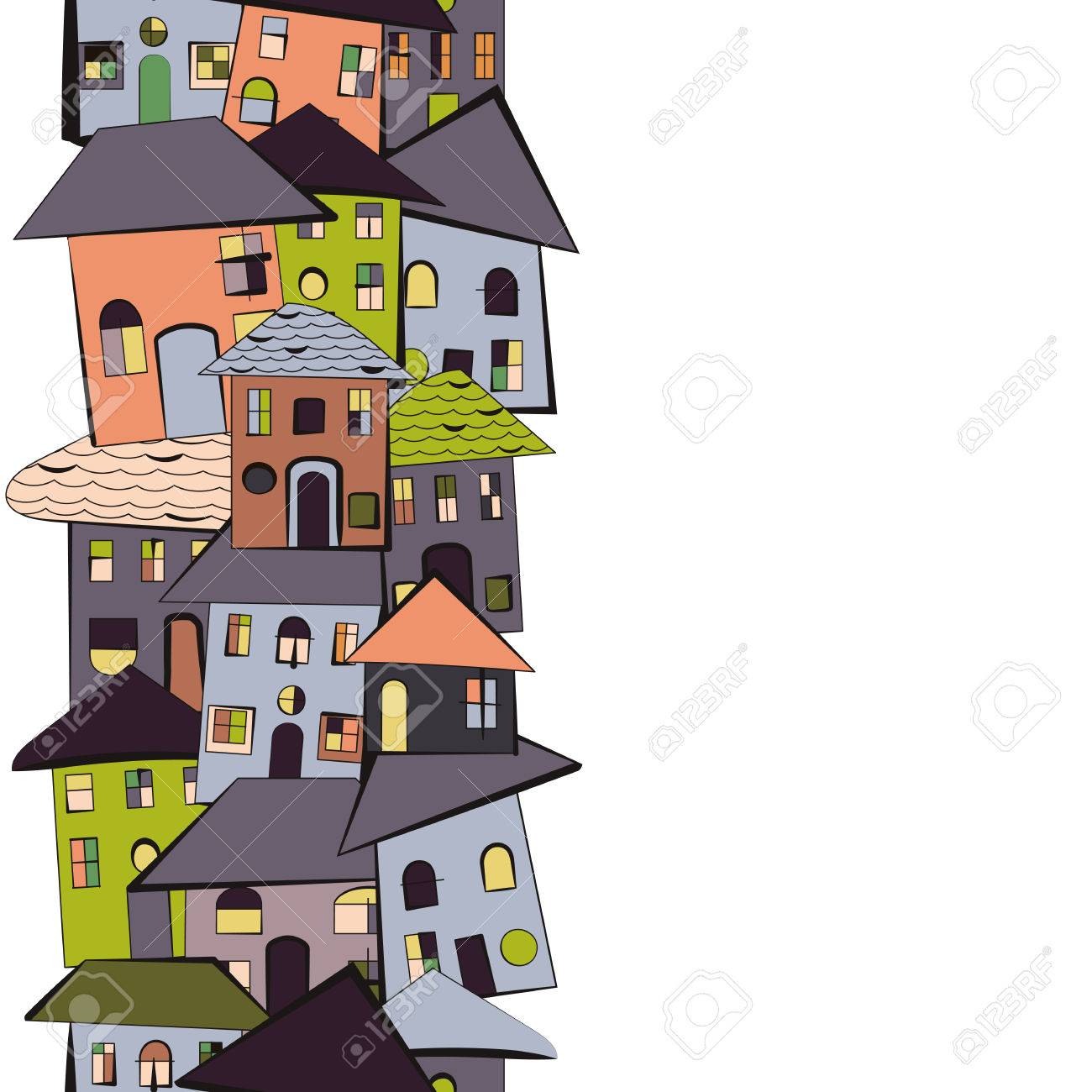 1300x1300 Primitive And Simple Naive Cartoon Houses With Roofs And Windows