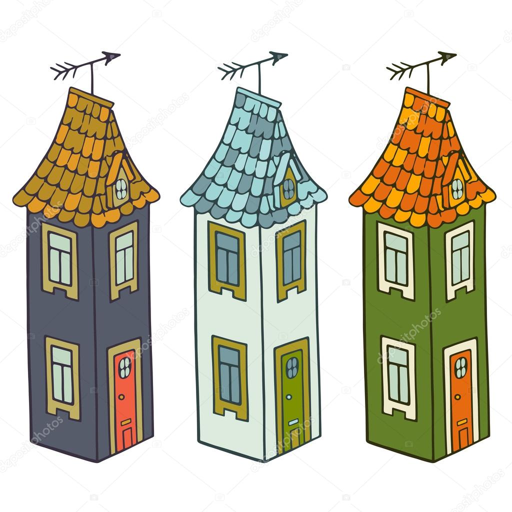 1024x1024 Three Cartoon Houses Stock Vector Tashanatasha
