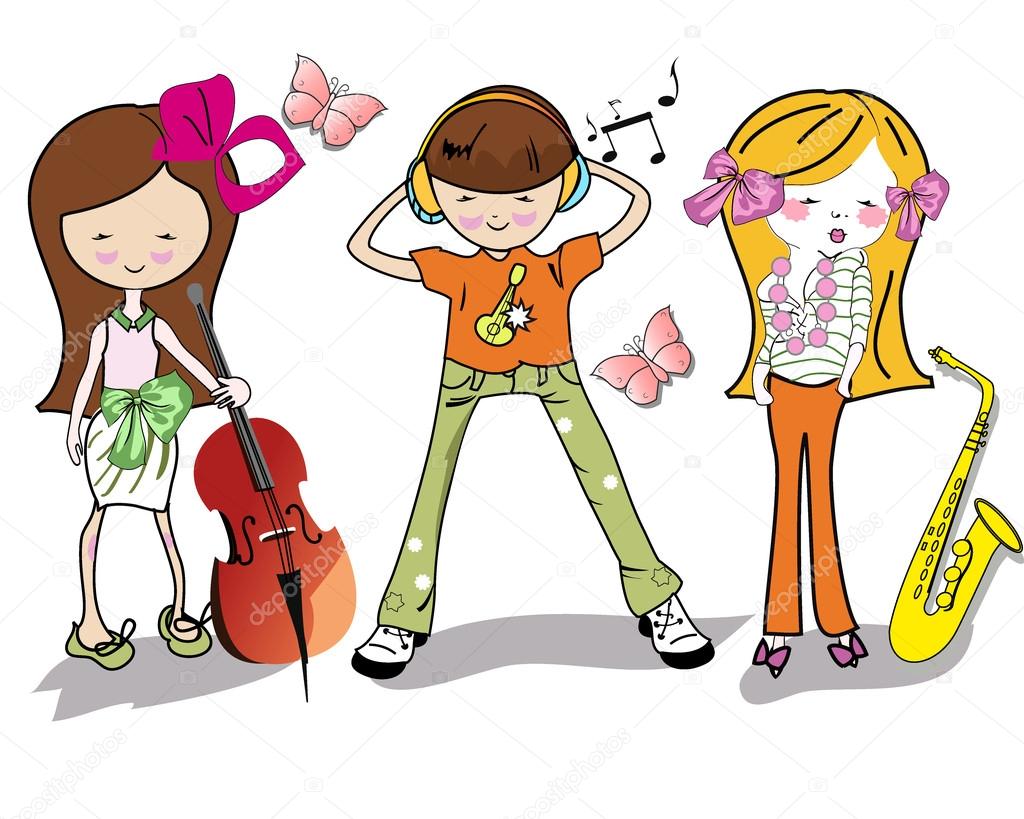 1024x819 Fashion Cartoon Children With Musical Instruments Stock Vector