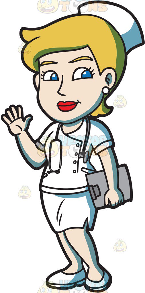 506x1024 A Friendly Female Nurse Cartoon Clipart