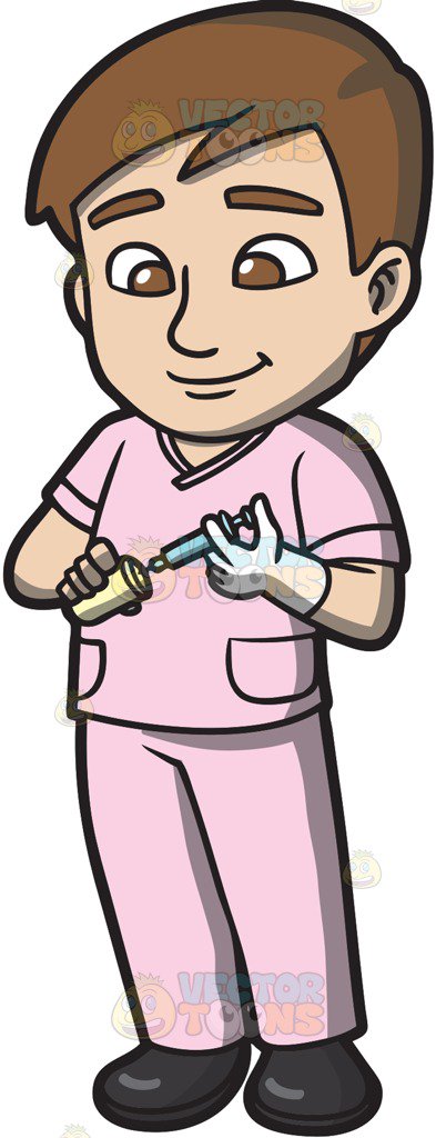393x1024 A Male Nurse Preparing A Vaccine Cartoon Clipart