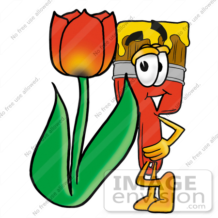 450x450 Clip Art Graphic Of A Red Paintbrush With Yellow Paint Cartoon