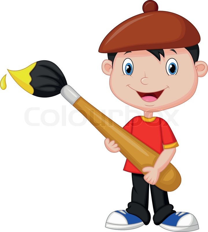 719x800 Vector Illustration Of Little Boy Cartoon Is Painting