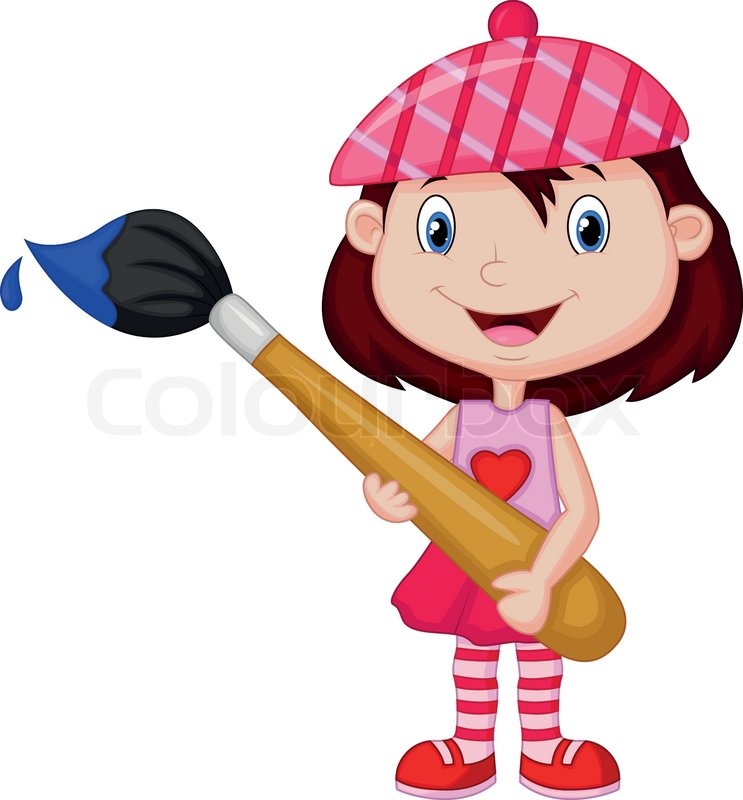 743x800 Vector Illustration Of Little Girl Cartoon Is Painting