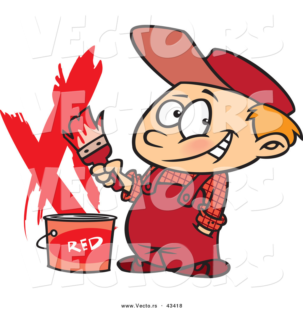 1024x1044 Vector Of A Happy Cartoon Painter Boy With A Bucket Of Red Paint