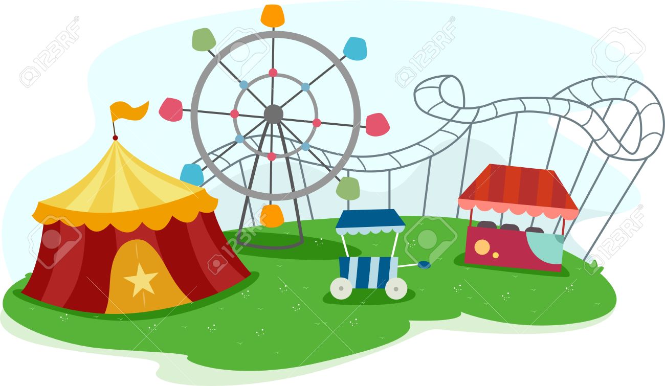 1300x755 Illustration Of A Theme Park With Rides Stock Photo, Picture