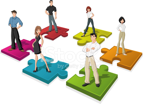 605x440 Cartoon Business People Over Puzzle Pieces Stock Vector