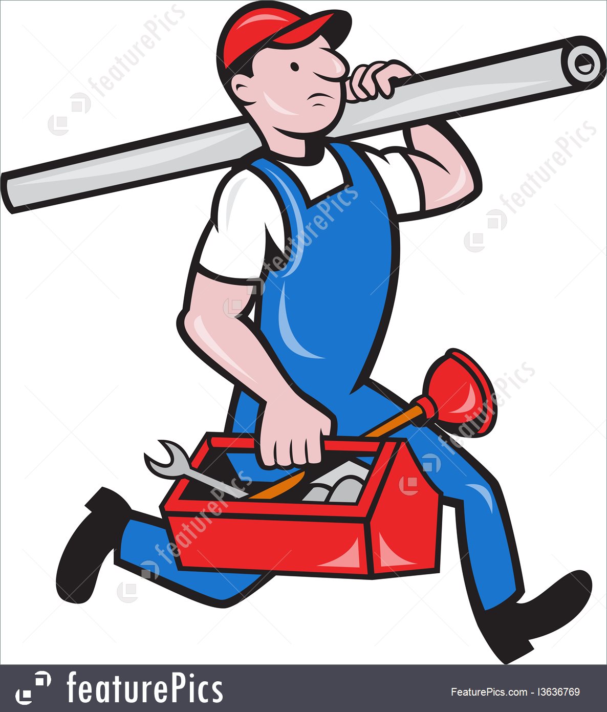 1186x1391 People At Work Plumber With Pipe Toolbox Cartoon
