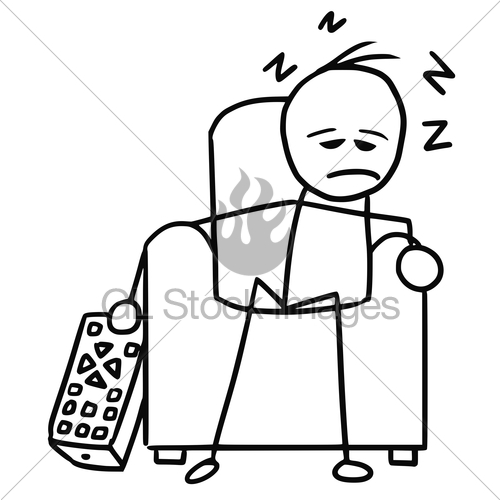 500x500 Cartoon Of Man Sleeping In The Chair In Front Of Tv Gl Stock Images