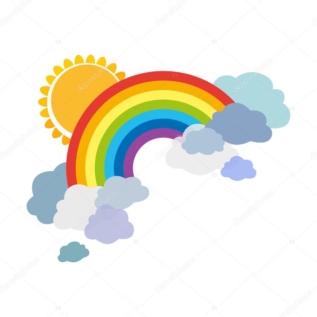1024x1024 Colored Rainbows With Clouds And Sun. Cartoon Illustration