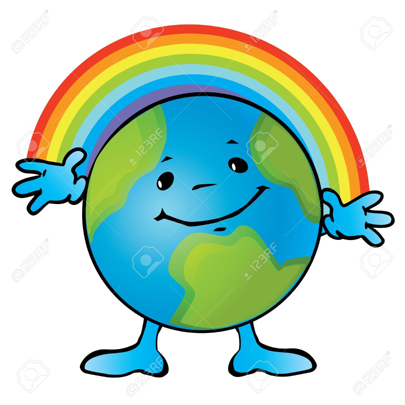 1300x1300 Earth With A Smile And Rainbows. Art Illustration On A White