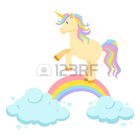 450x450 Unicorn Ride On Rainbow And Clouds Magic Vector Set. Unicorn