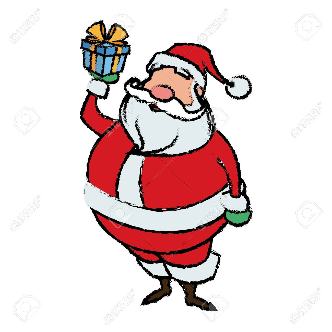 1300x1300 Cartoon Santa Claus Holding Gift Box For Your Christmas Vector