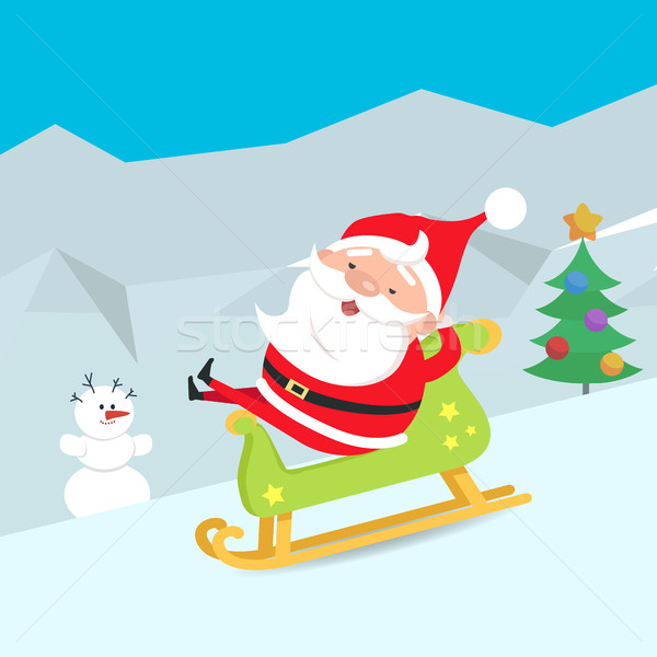 600x600 Cartoon Santa Claus Riding A Sleigh. Winter. Snow Vector