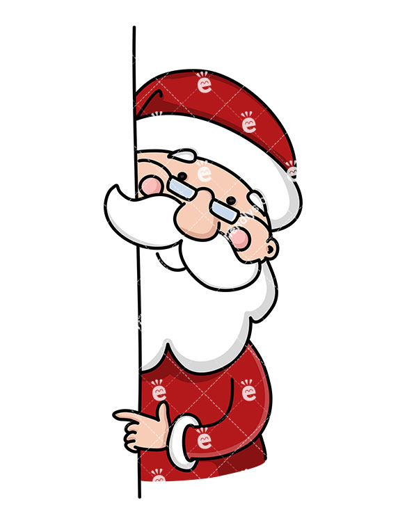 585x755 Santa Claus Behind A Wall Pointing Sideways Vector Clipart