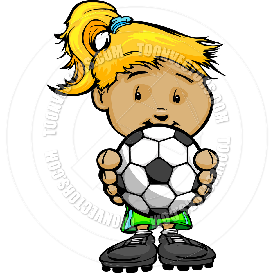 940x940 Smiling Football Girl Holding Soccer Ball Vector Cartoon
