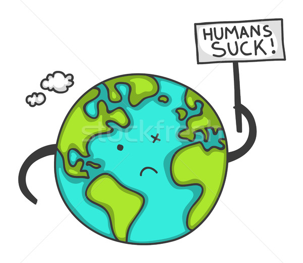 600x520 Cartoon Earth Protesting With A Sign Vector Illustration Zsofia