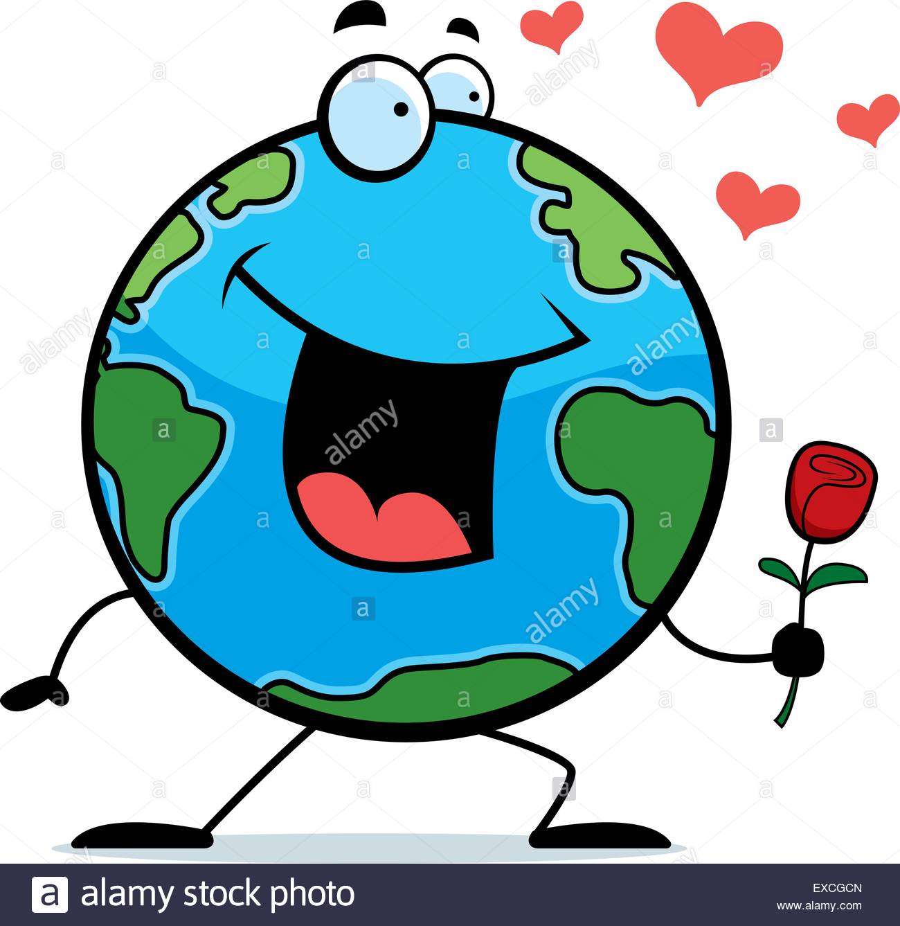 1300x1337 A Happy Cartoon Planet Earth With A Flower Stock Vector Art