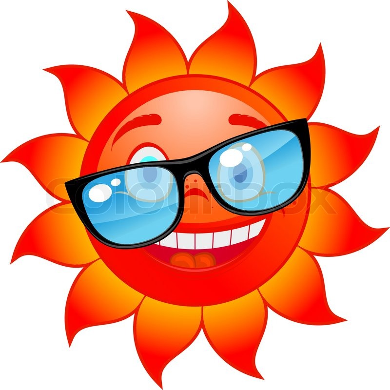 800x800 Happy Red And Hot Sun In Sunglasses. Cartoon Style Stock Vector