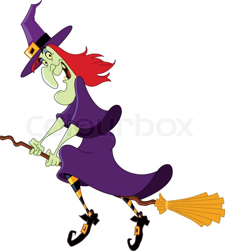 718x800 Cartoon Witch Flying On Her Broomstick Stock Vector Colourbox