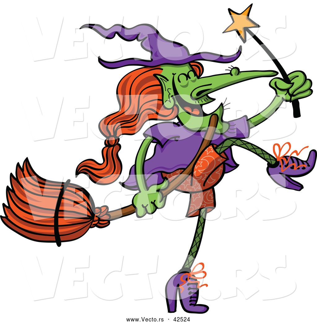 1024x1044 Vector Of A Wicked Cartoon Witch Dancing With A Magic Wand