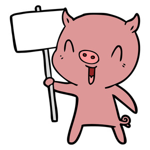 300x300 Cartoon Crying Pig With Sign Post Royalty Free Stock Image