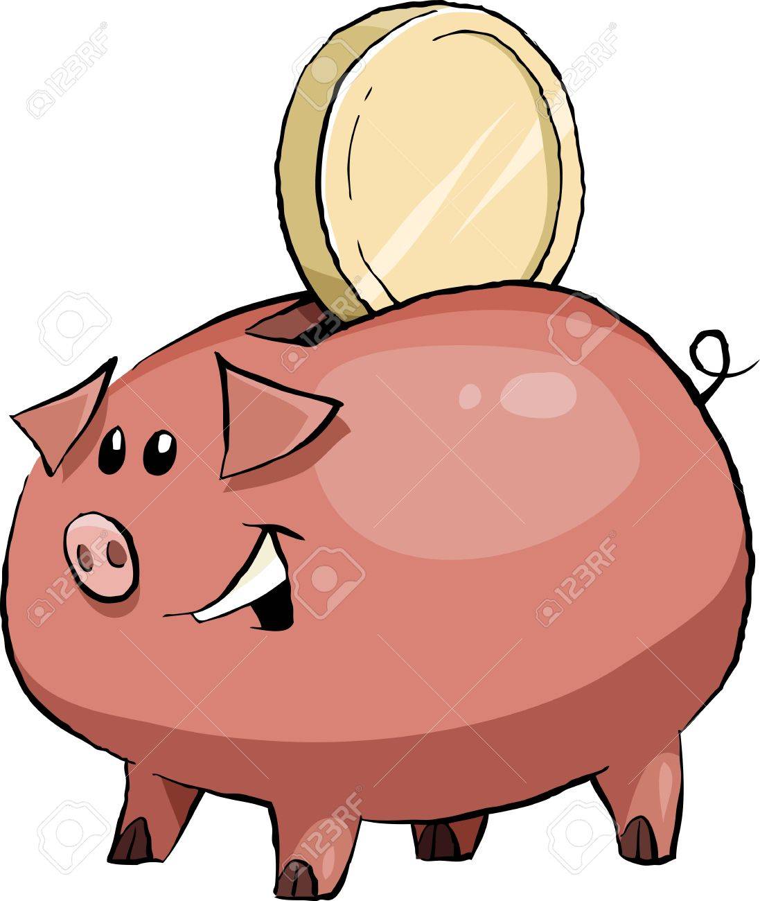 1097x1300 Cartoon Funny Pig Piggy Bank, Vector Illustration Royalty Free