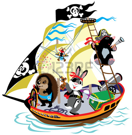 442x450 Cartoon Pirate Ship With Mole Captain And His Team,children