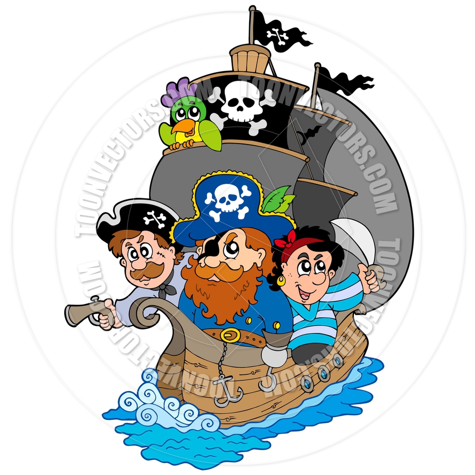 940x940 Cartoon Pirate Ship With Pirates By Clairev Toon Vectors Eps