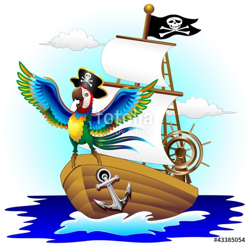 500x495 Pappagallo Su Nave Pirata Cartoon Pirate Macaw Parrot On Ship