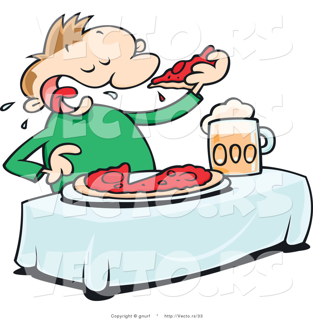 1024x1044 Cartoon Vector Of A Man Eating Pizza With Beer