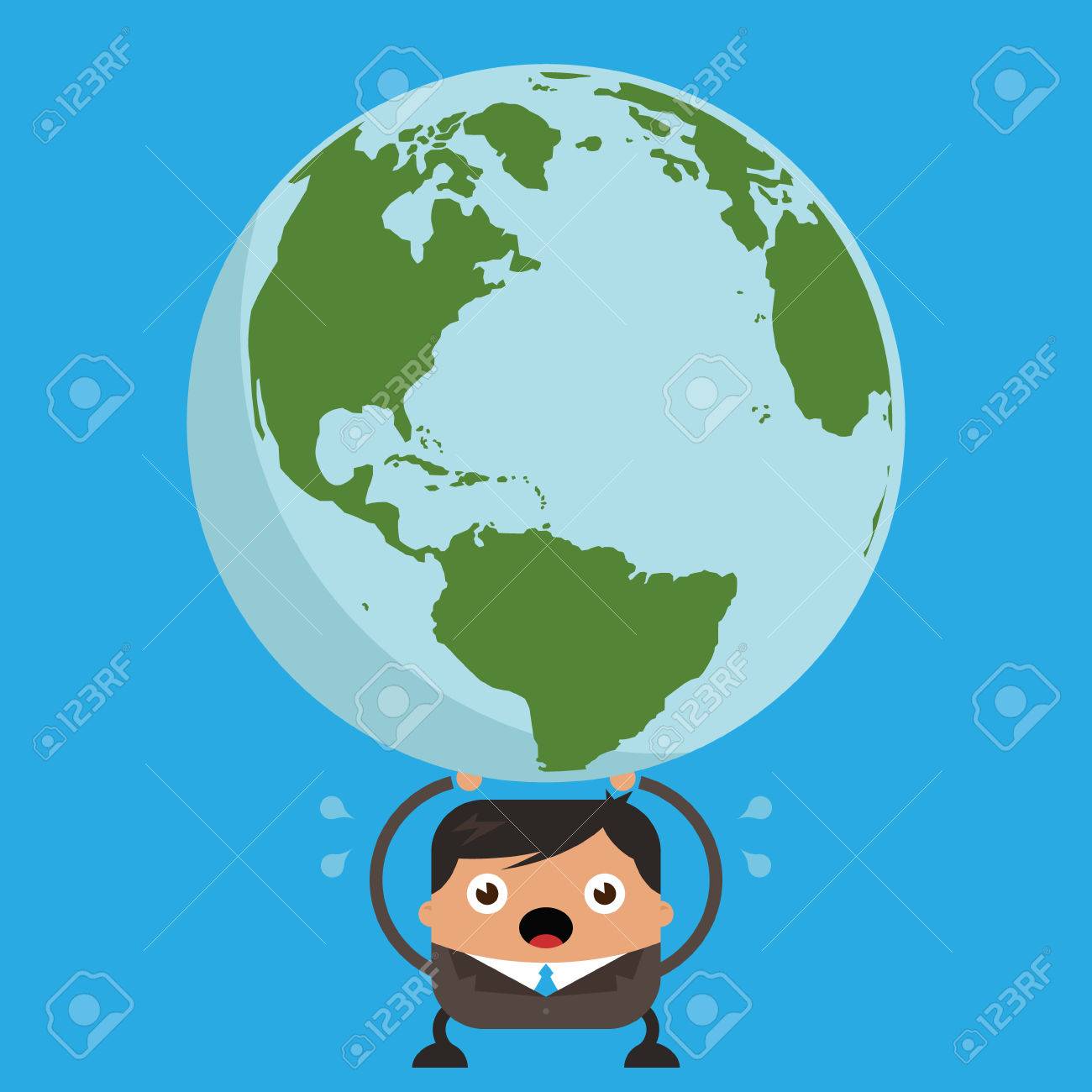 1300x1300 Illustration Of Stressed Business Man Cartoon Holding The Planet