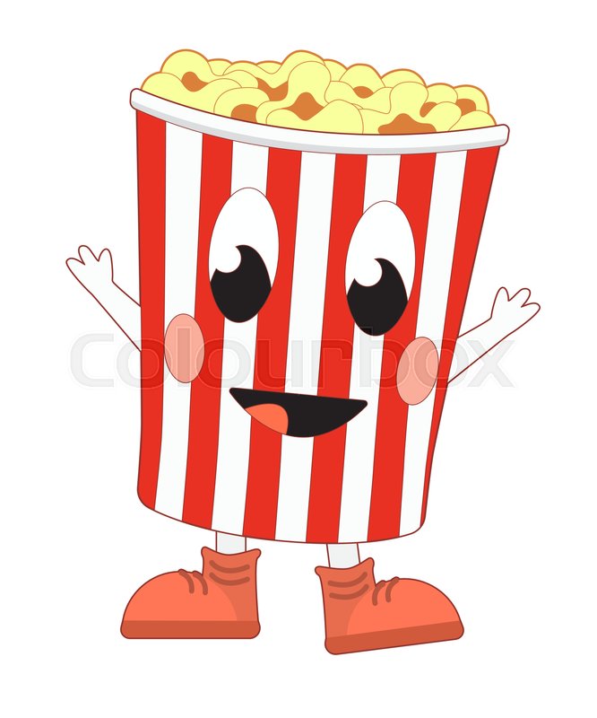 666x800 Happy Cartoon Popcorn Bucket. Vector Illustration Isolated