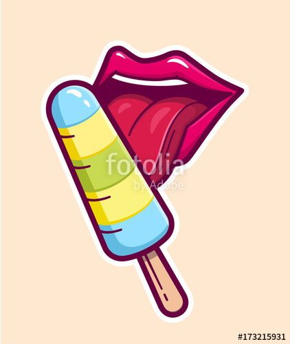 422x500 Girl Open Mouth And Eats Popsicle Ice Cream. Woman Licks A Ice