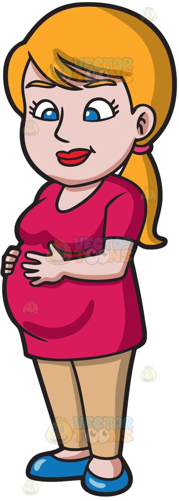 367x1024 A Pregnant Woman Feeling Her Tummy Cartoon Clipart