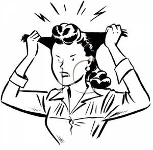300x294 Black And White Cartoon Of A Woman Pulling On Her Hair