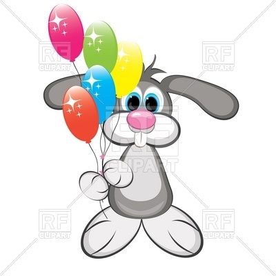 400x400 Cartoon Rabbit With Colorful Balloons Royalty Free Vector Clip Art