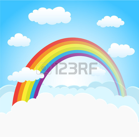 450x443 Cartoon Sky With Rainbow And Clouds. Vector Horizontal Background
