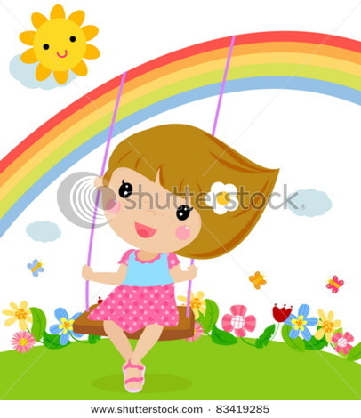 406x470 Girl Swinging Under A Rainbow