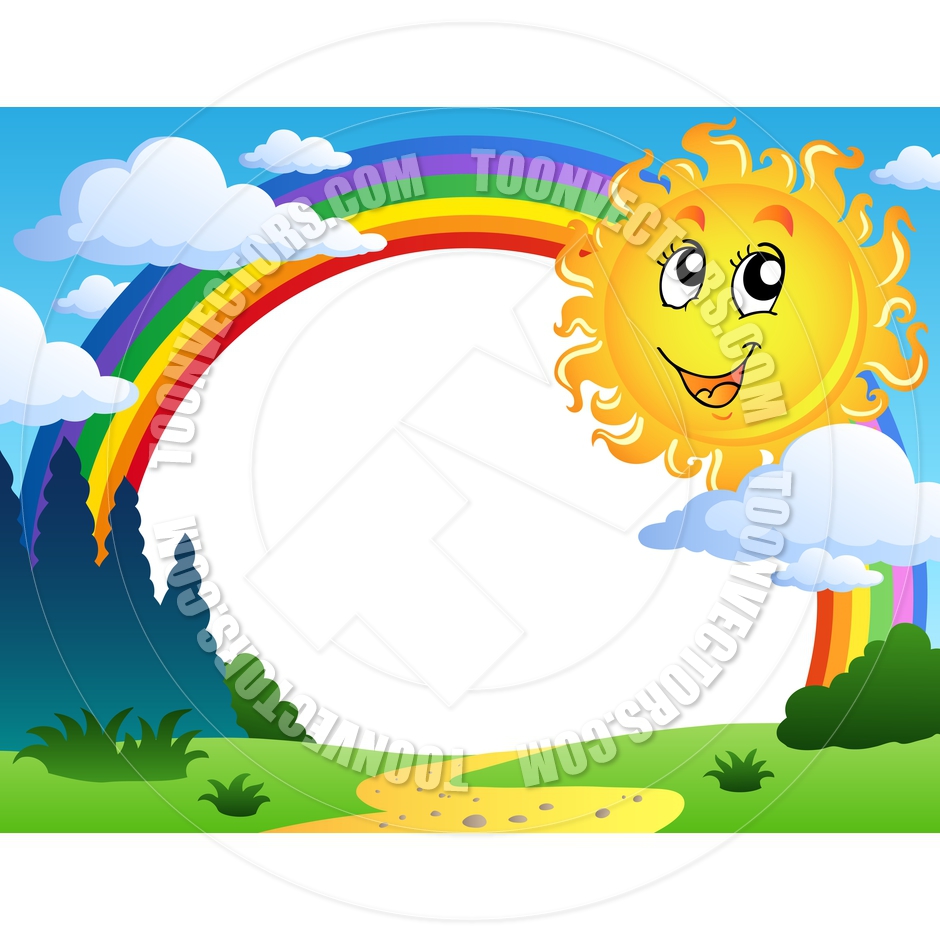 940x940 Cartoon Landscape With Rainbow And Sun By Clairev Toon Vectors