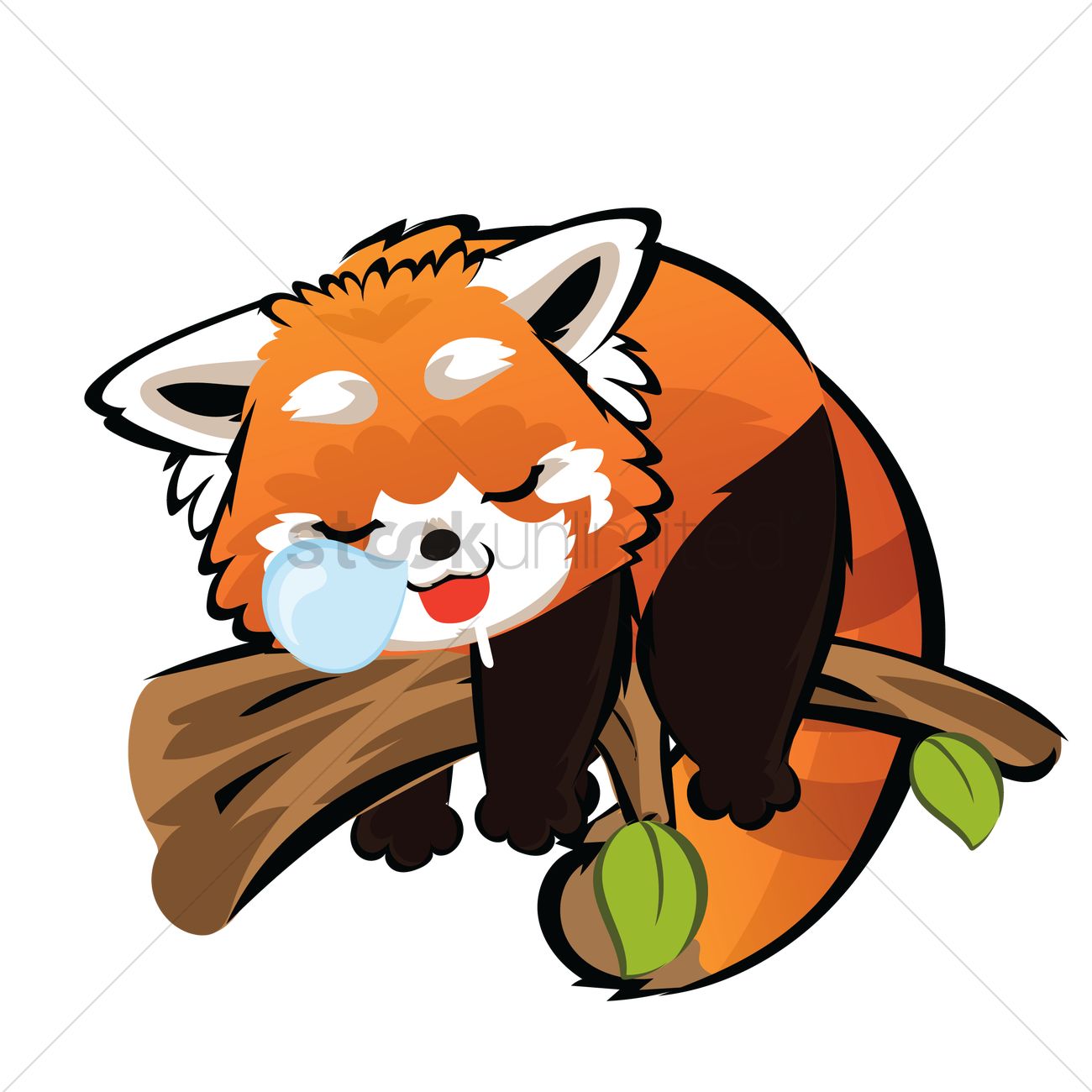1300x1300 Cartoon Red Panda Sleeping On A Branch Vector Image