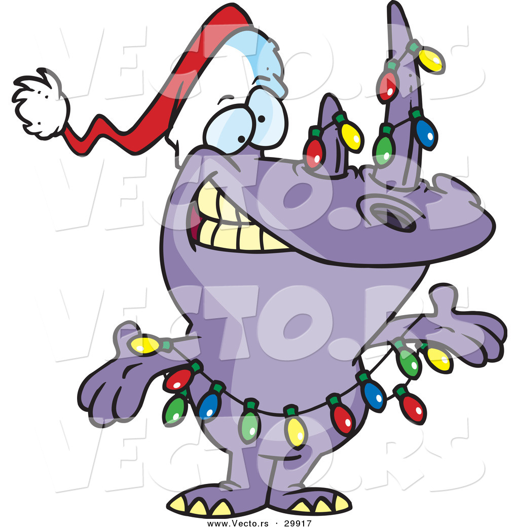 1024x1044 Cartoon Vector Of A Purple Rhino Decorated With Christmas Lights