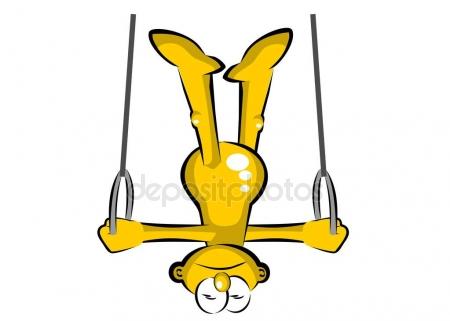 450x321 Funny Cartoon Practicing Gymnastics With Rings Stock Vector