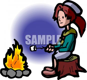350x322 Girl Scout Sitting On A Stump Roasting Marshmallows