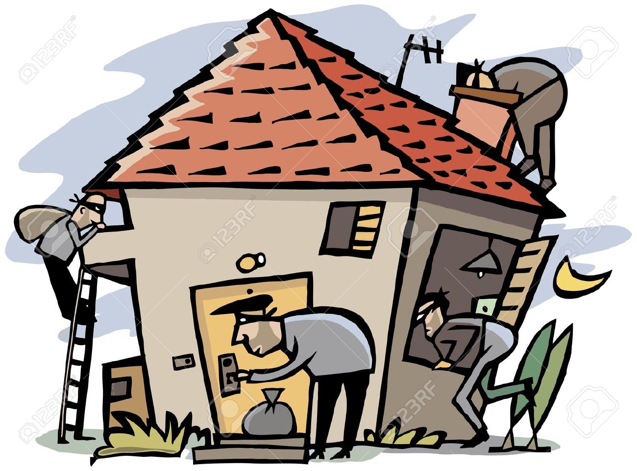 1300x962 Cartoon Scene Of 4 Thieves Break Into House Royalty Free Cliparts